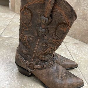 Brown Western Cowboy Boots with Heart Accents